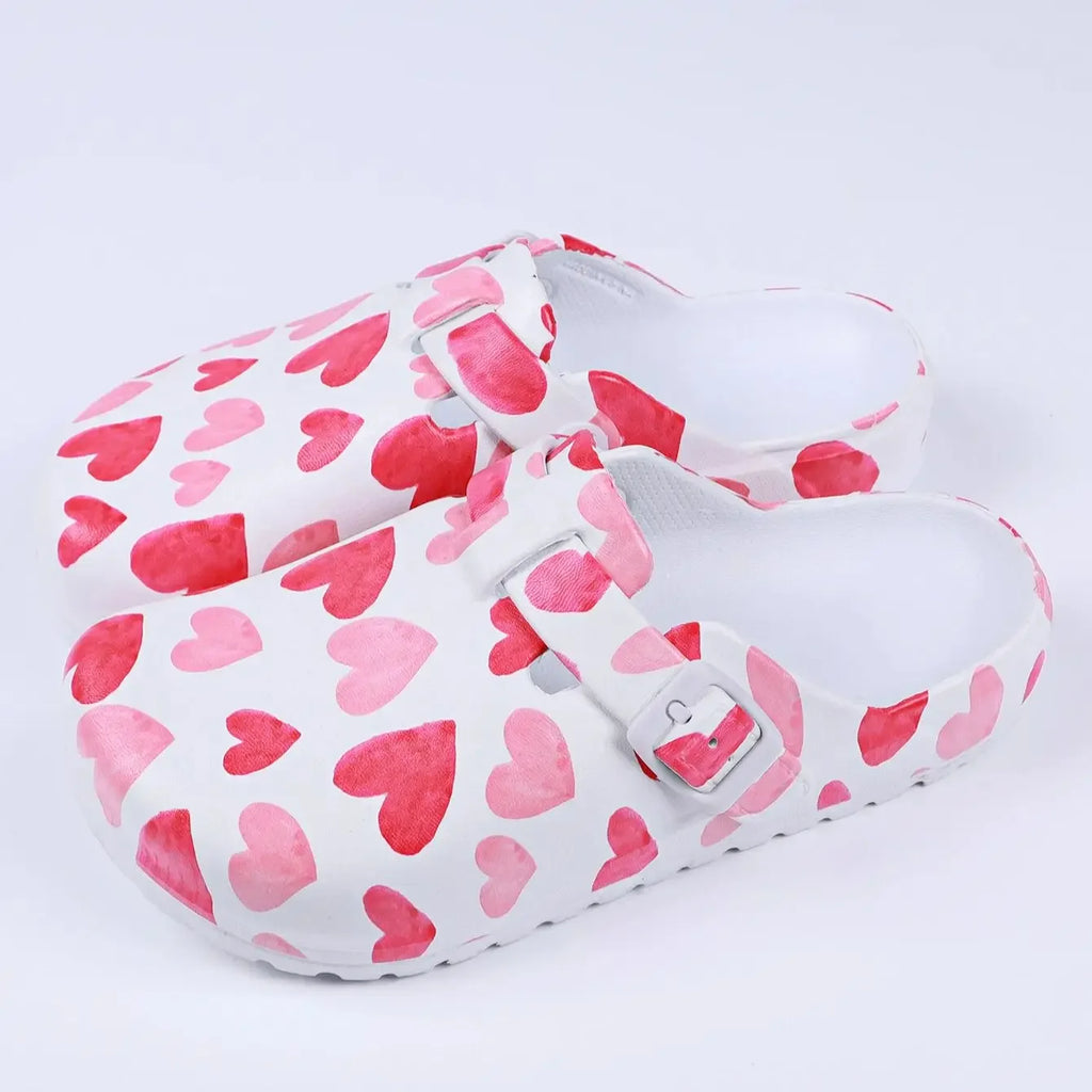 Women's Fashion Heart Print Outdoor Garden Shoes Casual EVA Sandals Comfortable Clogs for Garden Walking